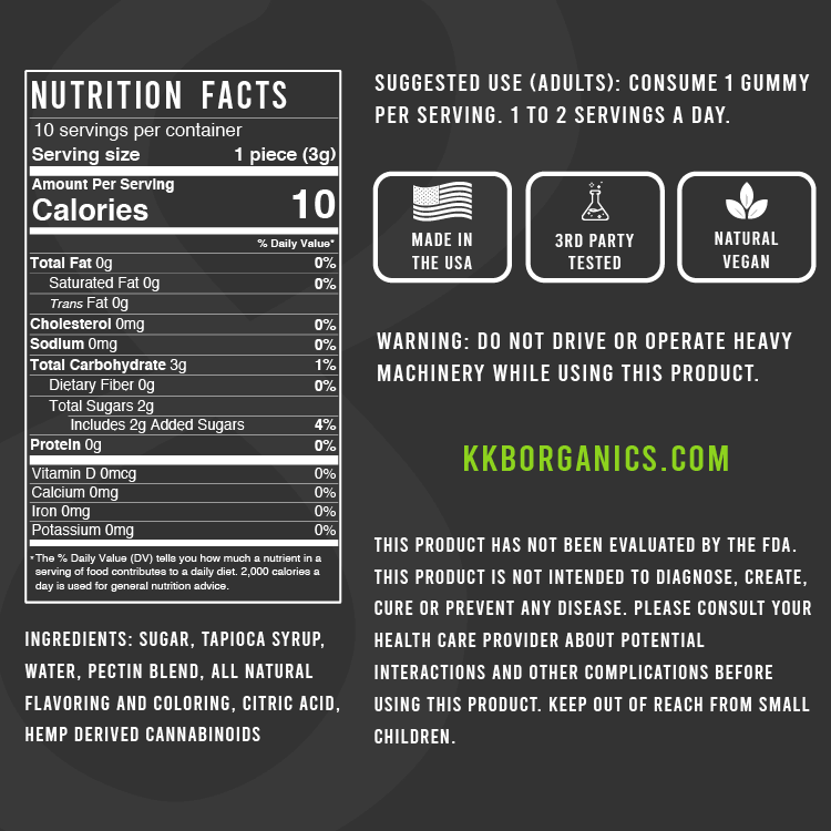 KKB Organics Gummy Label Back Design